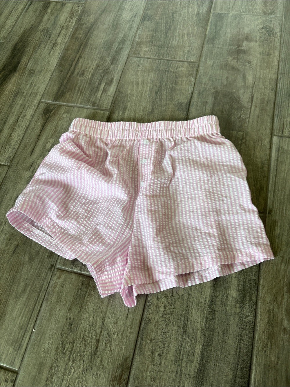 SHEIN Pink Seersucker Elastic Waist Shorts